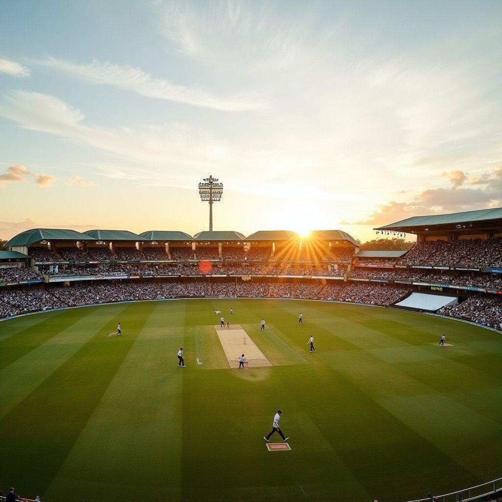 1024x1024 a cricket pitch at sunset Prompts