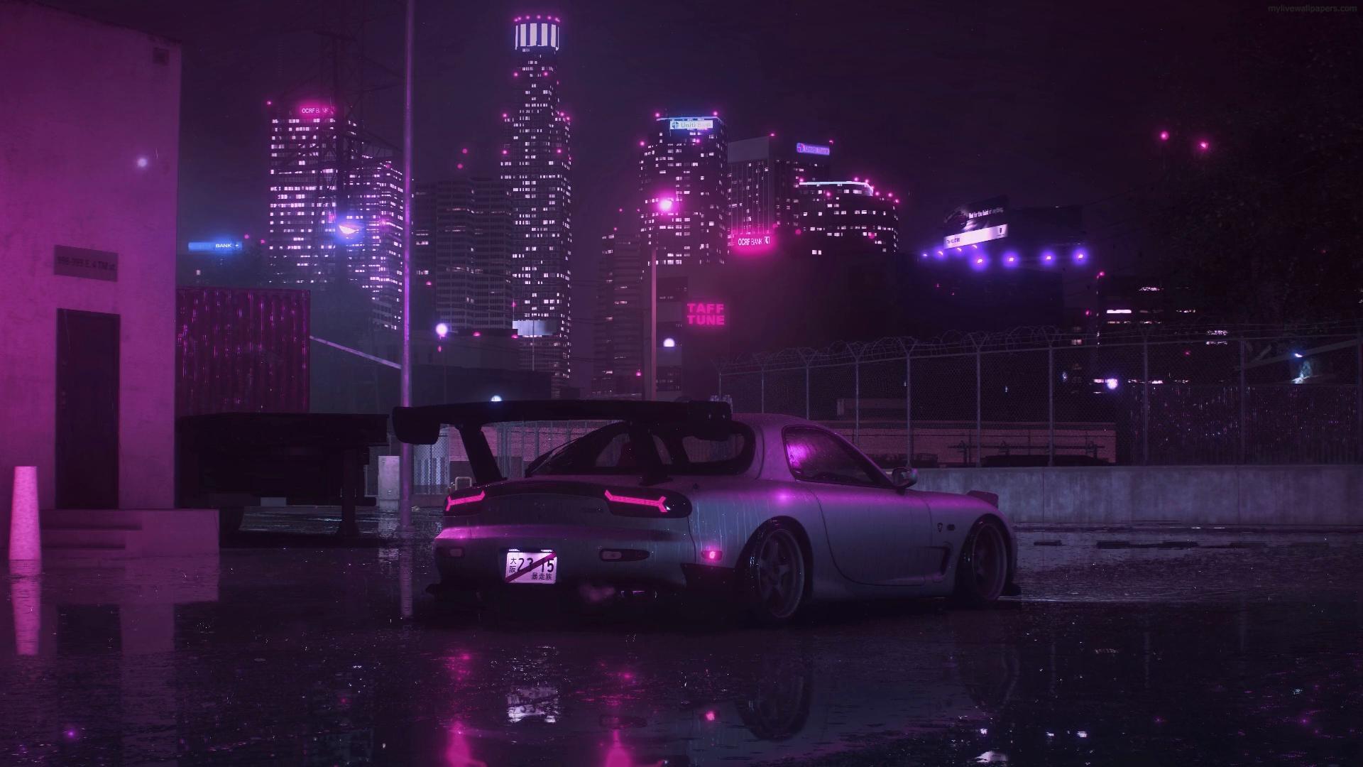 1920x1080 Parked Mazda Rx 7 In Purple City Live