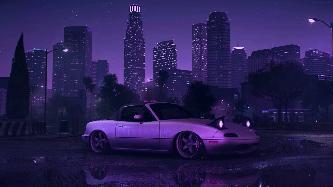 1280x720 Download Purple Aesthetic Car In City