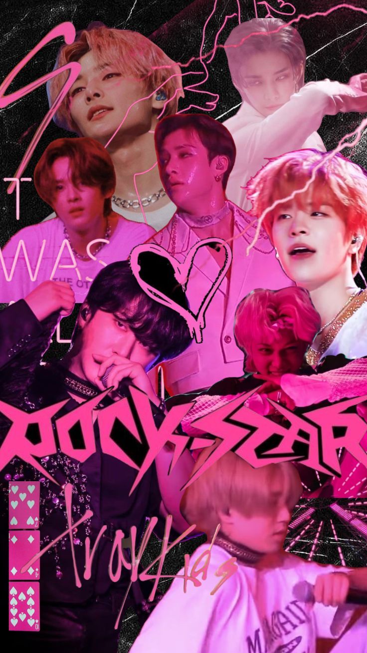 736x1308 straykids #skz #hotpink #pink #black #wallpaper #aesthetic #collages #kpop #kpopcollage