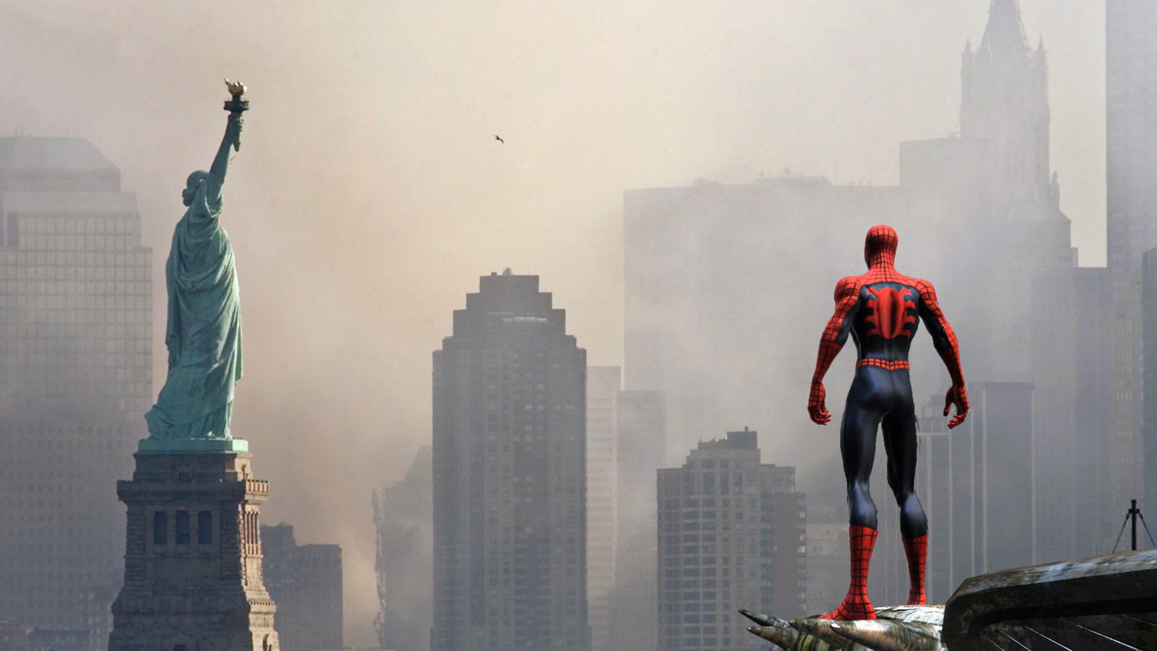 3840x2160 Download Spiderman & Statue of Liberty HD Wallpaper 4K Ultra