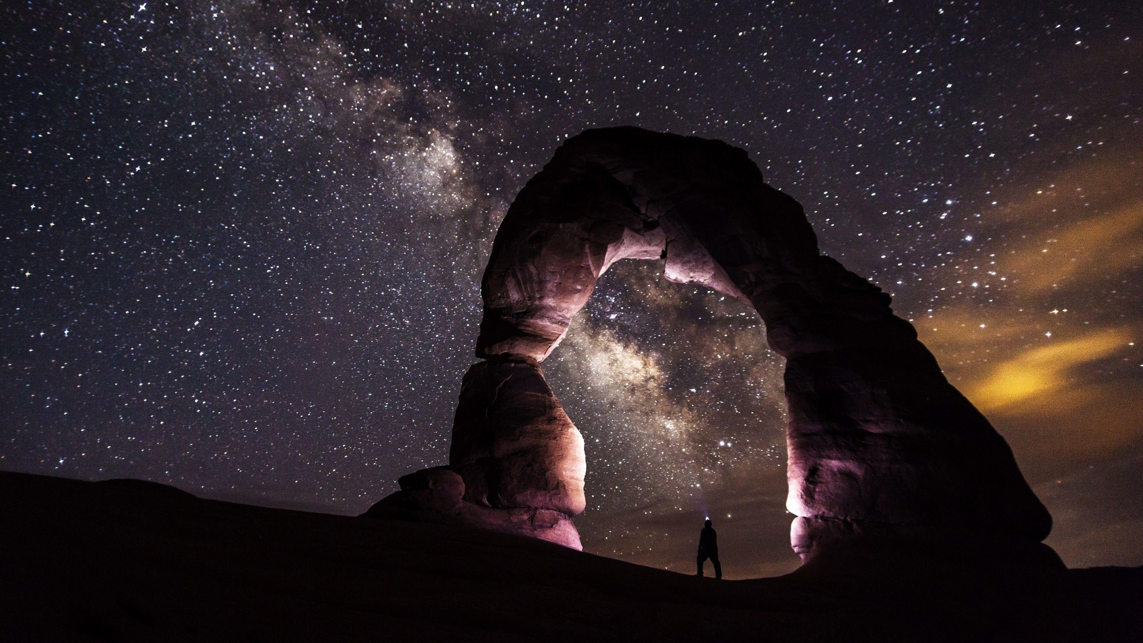 3840x2160 Stone Arch Under a Starry Sky 4K Ultra HD Wallpaper