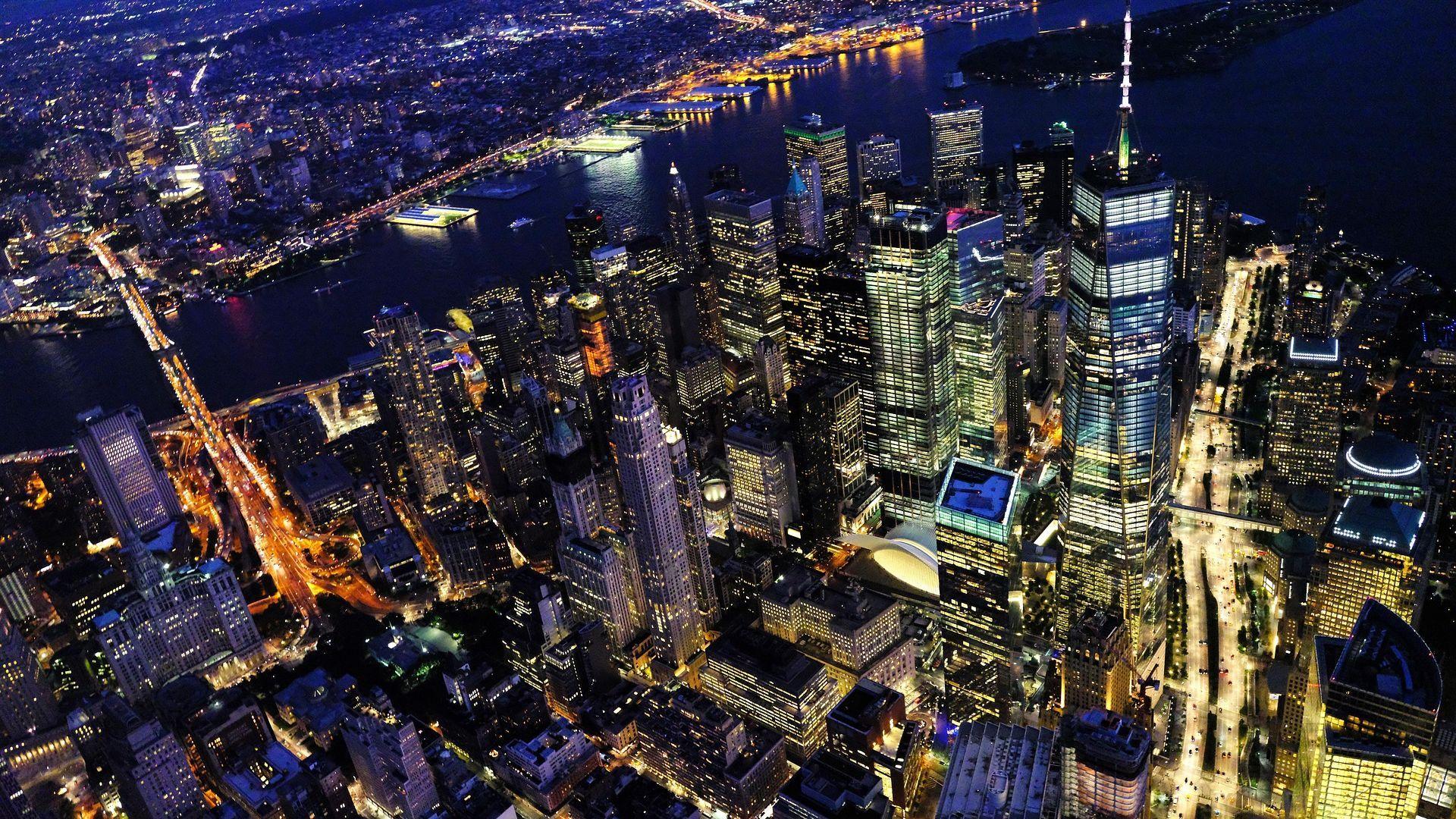 1920x1080 New York Manhattan Arial Night View Wallpaper