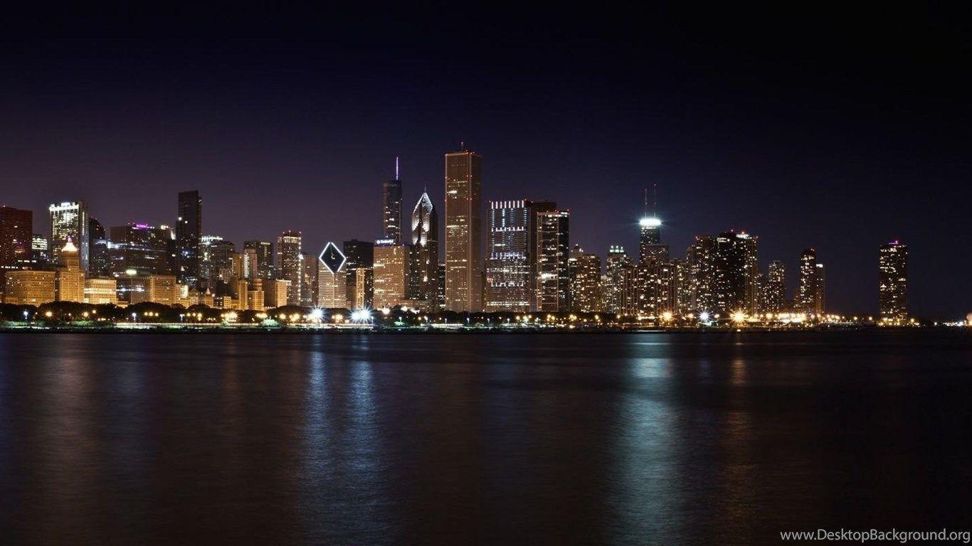 1366x768 Chicago Night Buildings Sky Skyline Panorama Skyscrapers