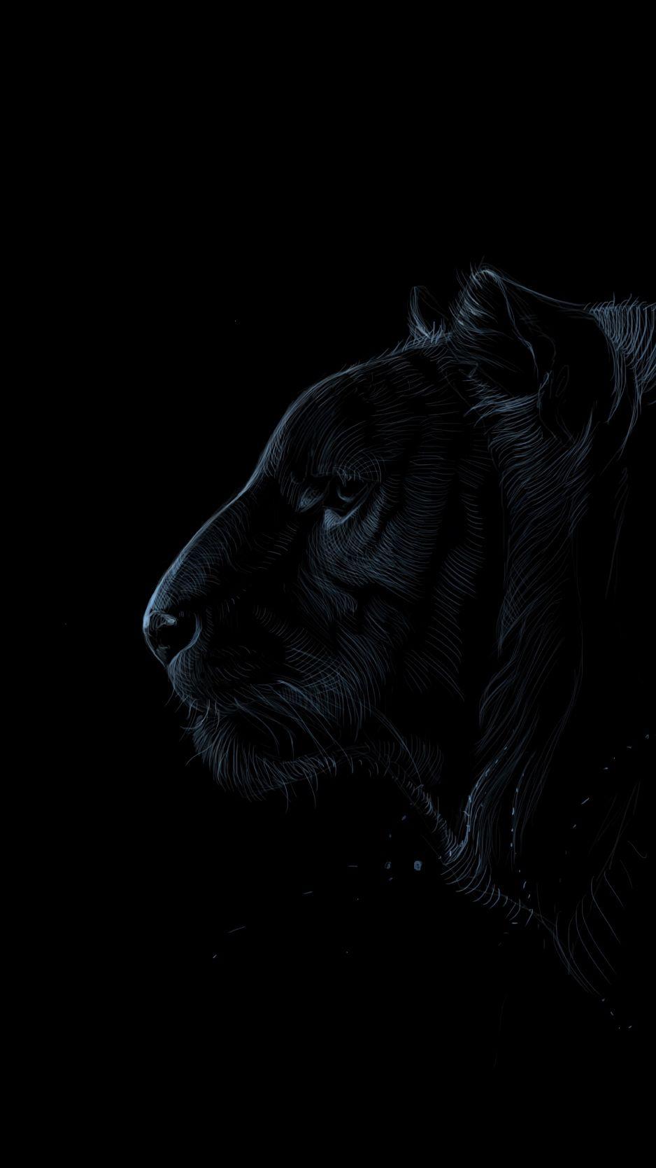 938x1668 Download wallpaper 938x1668 tiger, profile, art, dark
