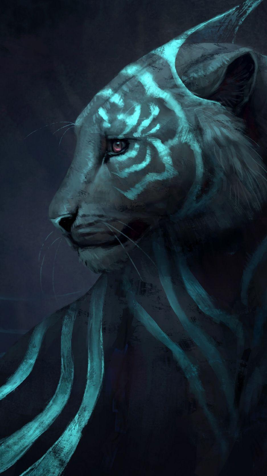 938x1668 Download wallpaper 938x1668 tiger, art, fantastic, predator