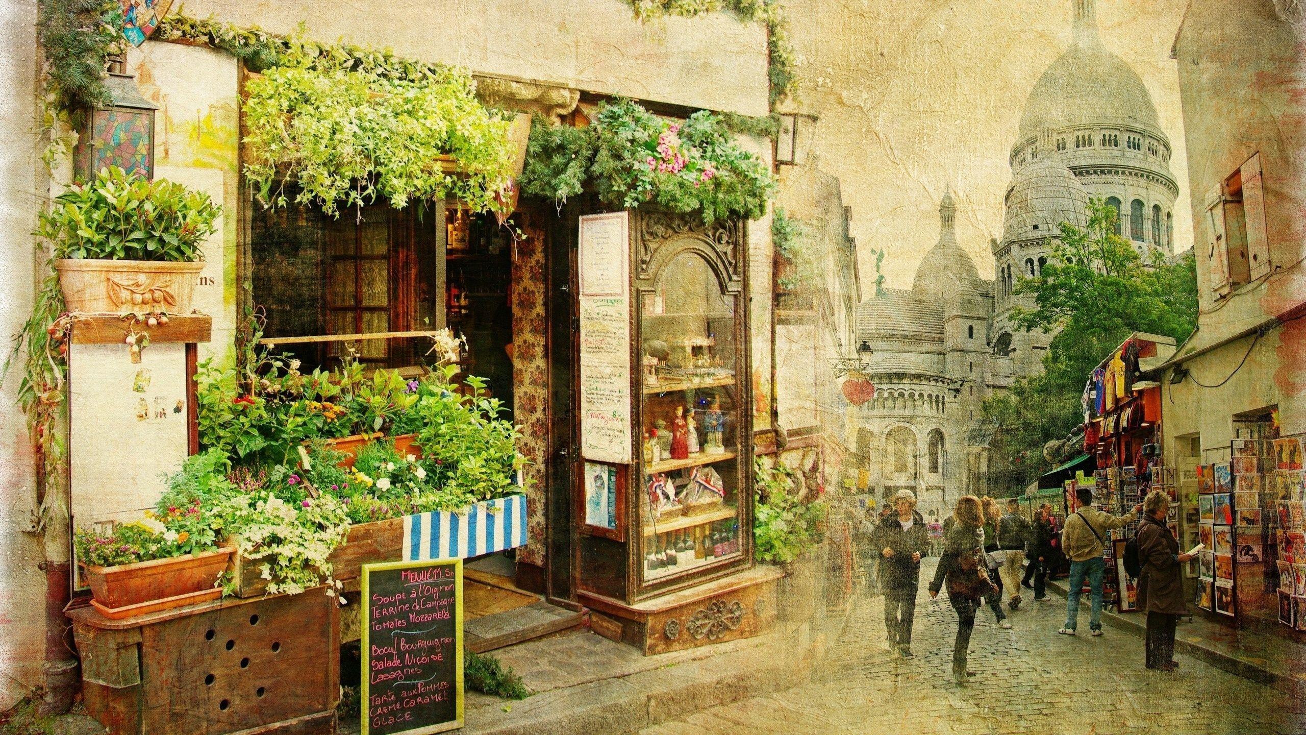 2560x1440 #old building, #Montmartre, #France, #restaurant