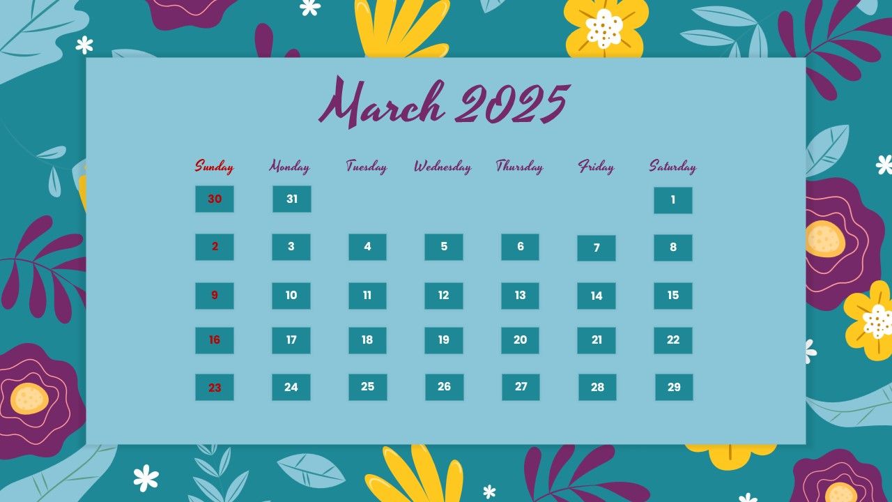 1280x720 March 2025 Calendar
