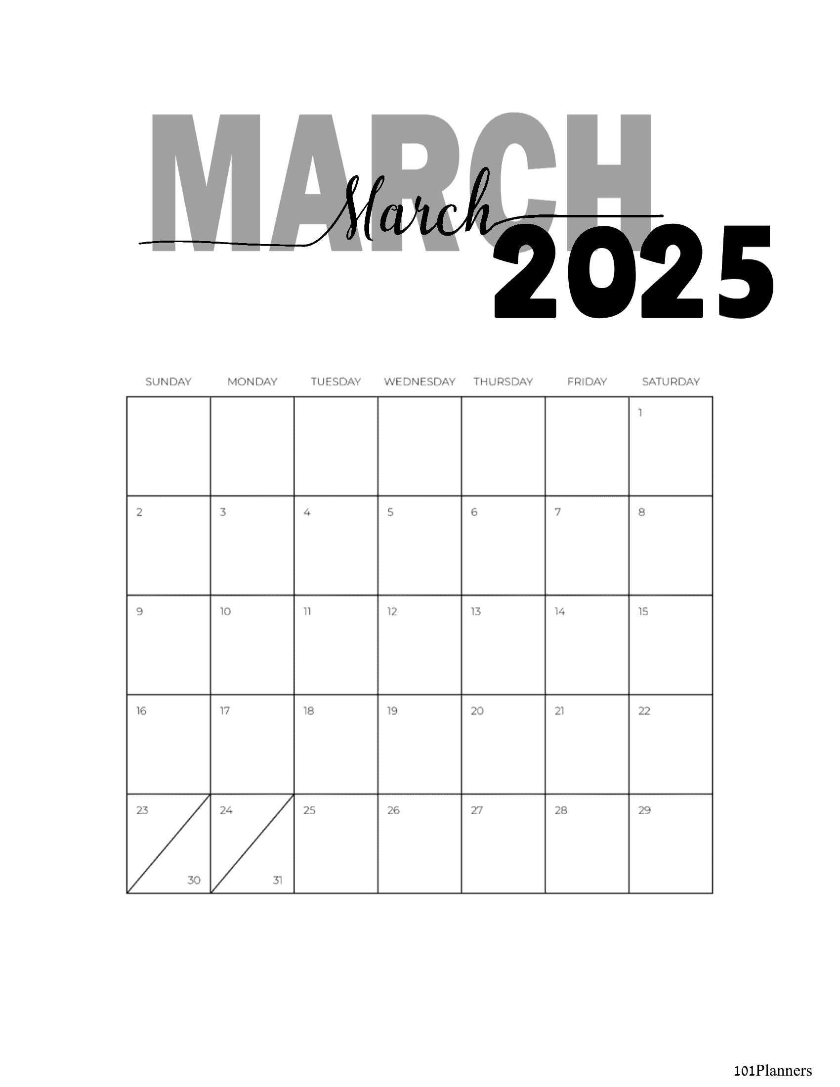 1700x2200 Free Printable March 2025 Calendar