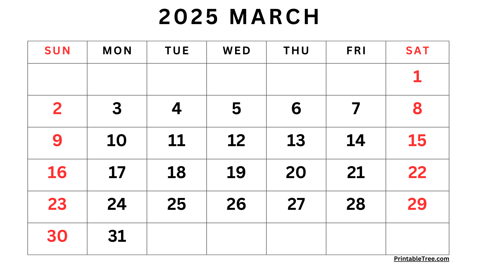 1920x1080 March 2025 Calendar Printable PDF