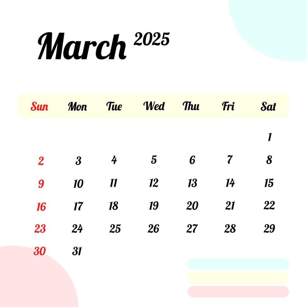 980x980 March 2025 Calendar 49782652 Vector Art