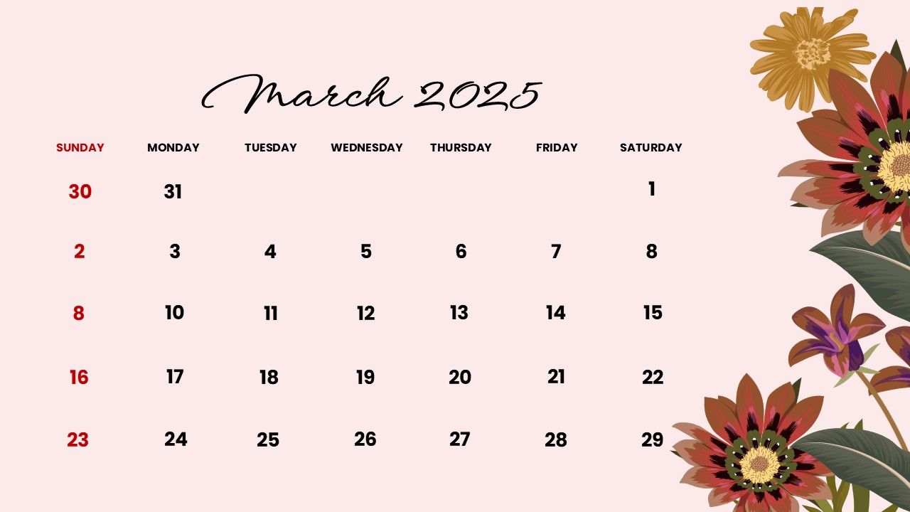 1280x720 Interactive 2025 Calendar. Free PPT