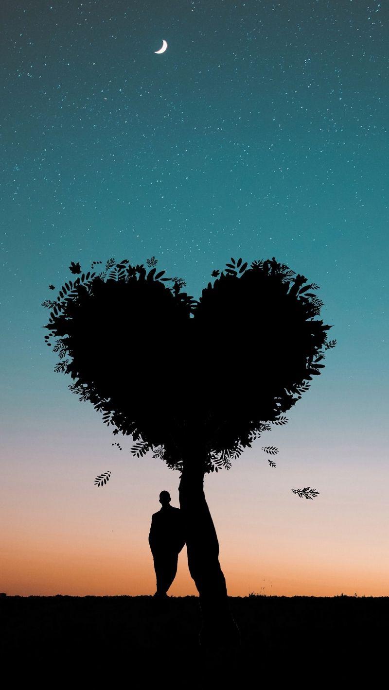 800x1420 Download wallpaper 800x1420 silhouette, heart, love, tree