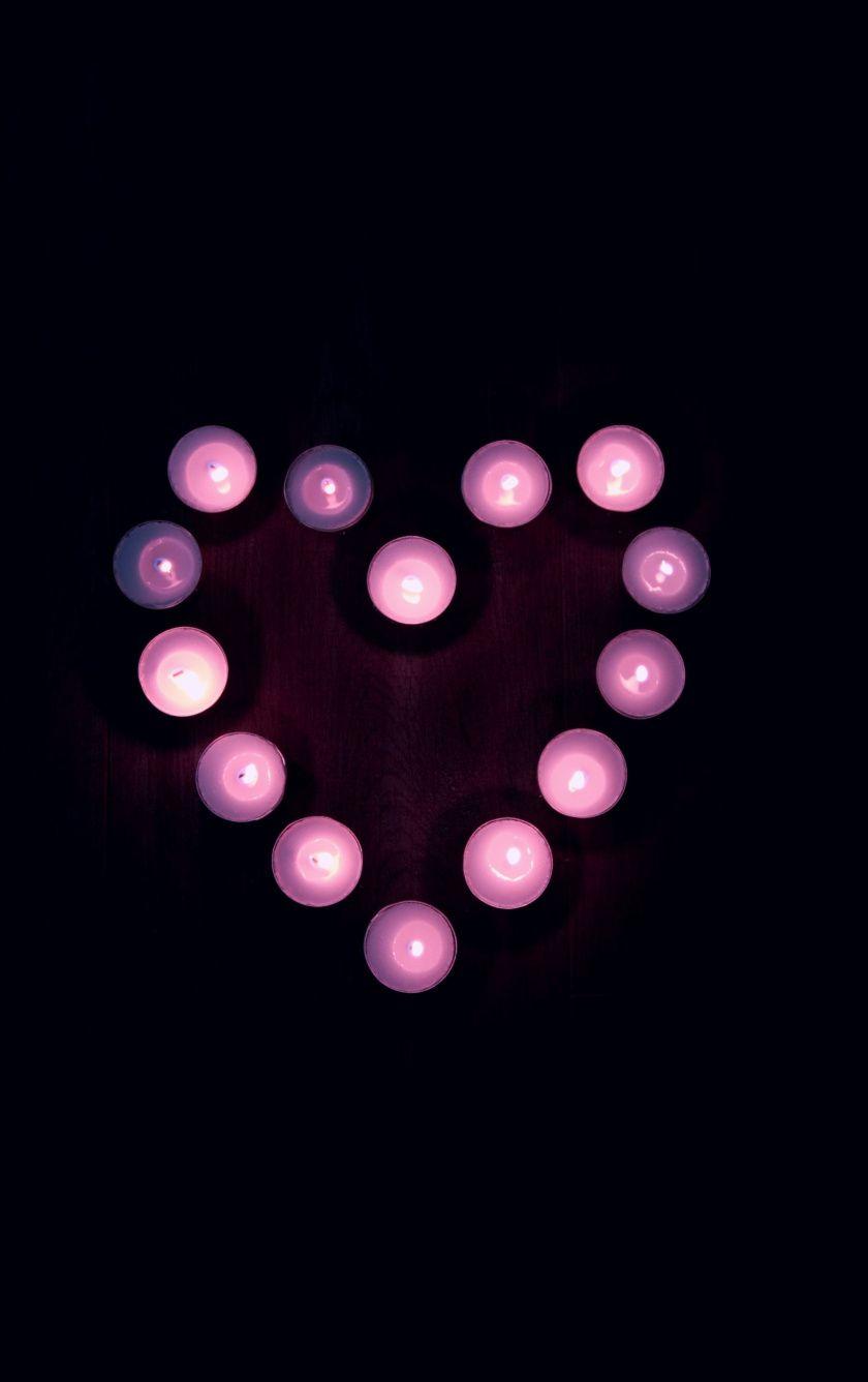 840x1336 Download 840x1336 wallpaper heart, shape, arranged, candles