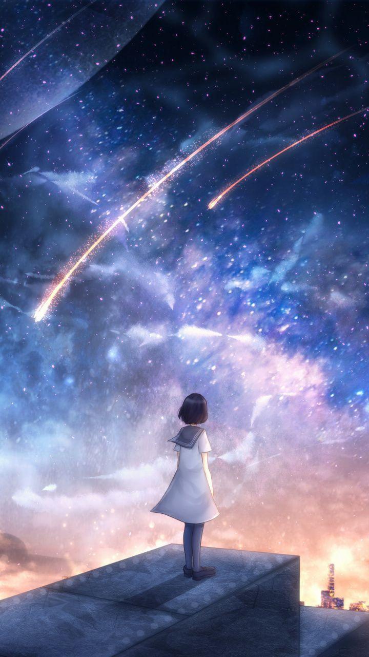 Girl looking at the mount fuji during the night. Vector art of anime woman  stargazing. Beautiful 22192851 Vector Art at Vecteezy