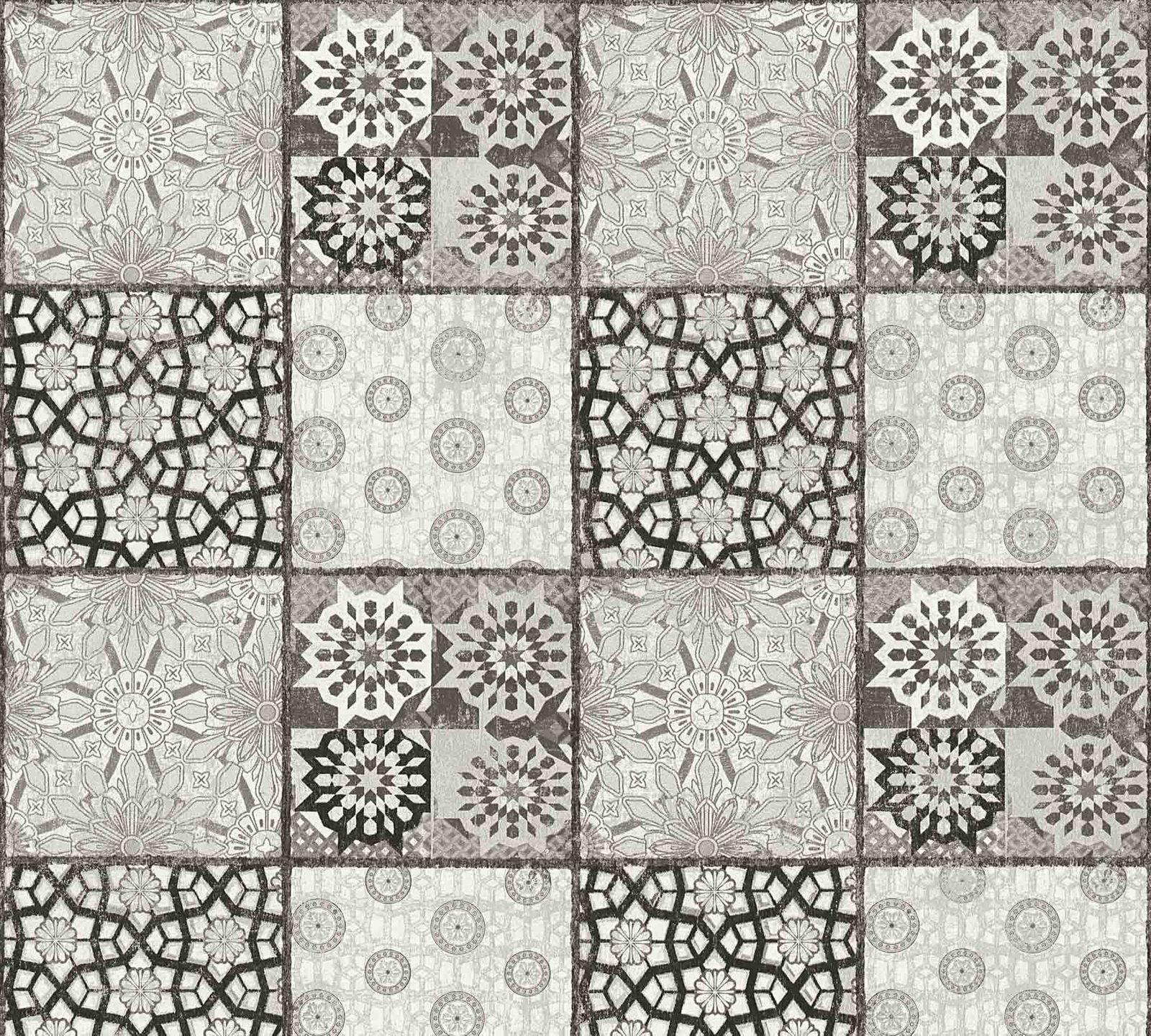 1600x1440 Non Woven Wallpaper Moroccan Tiles White Black 36895 4