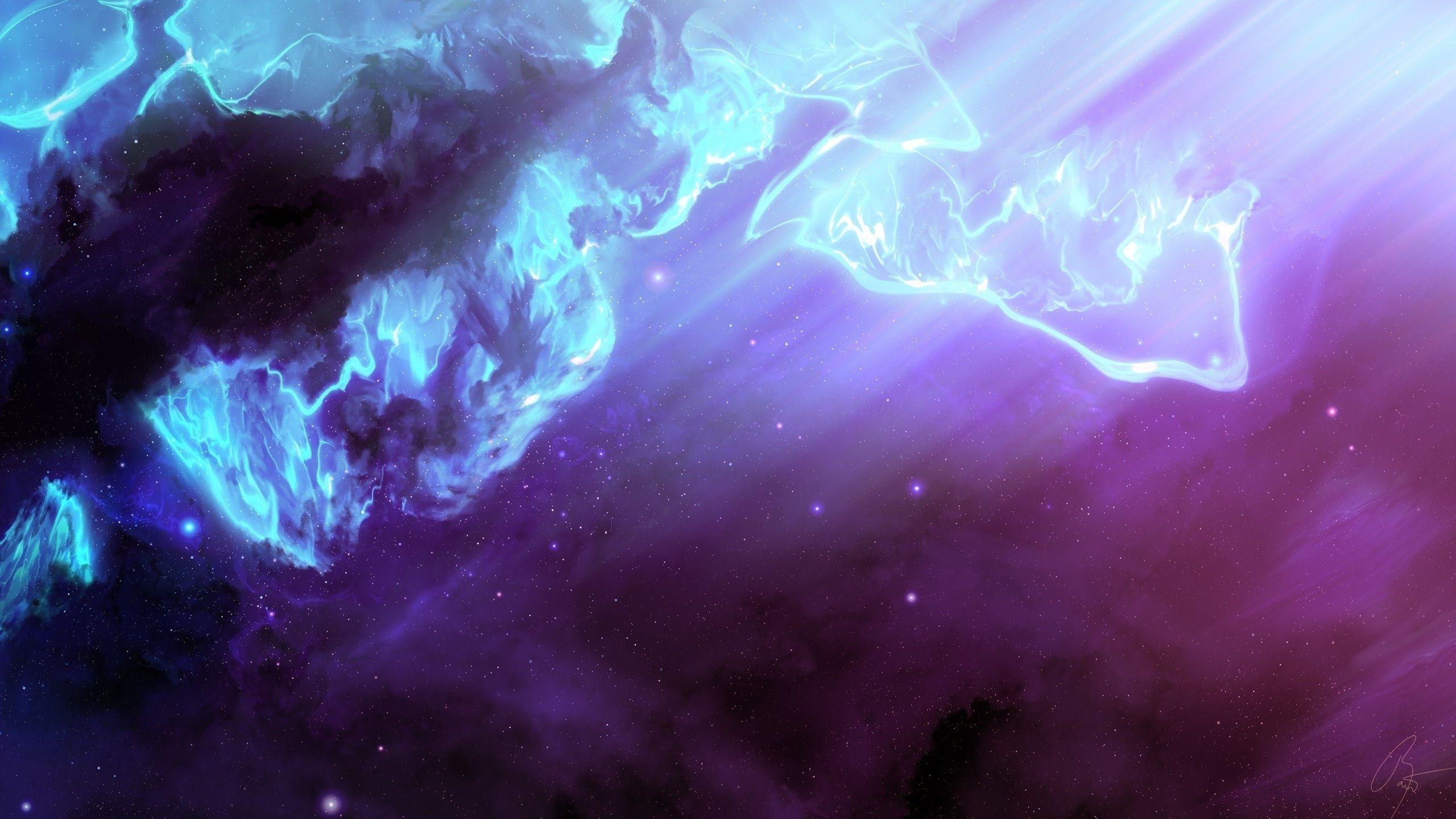 2560x1440 rays, nebula, blue, background, stars, universe
