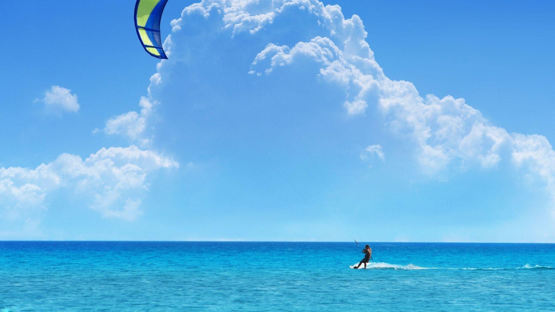 1920x1080 Download 1920x1080 HD Wallpaper water skis parachute sea