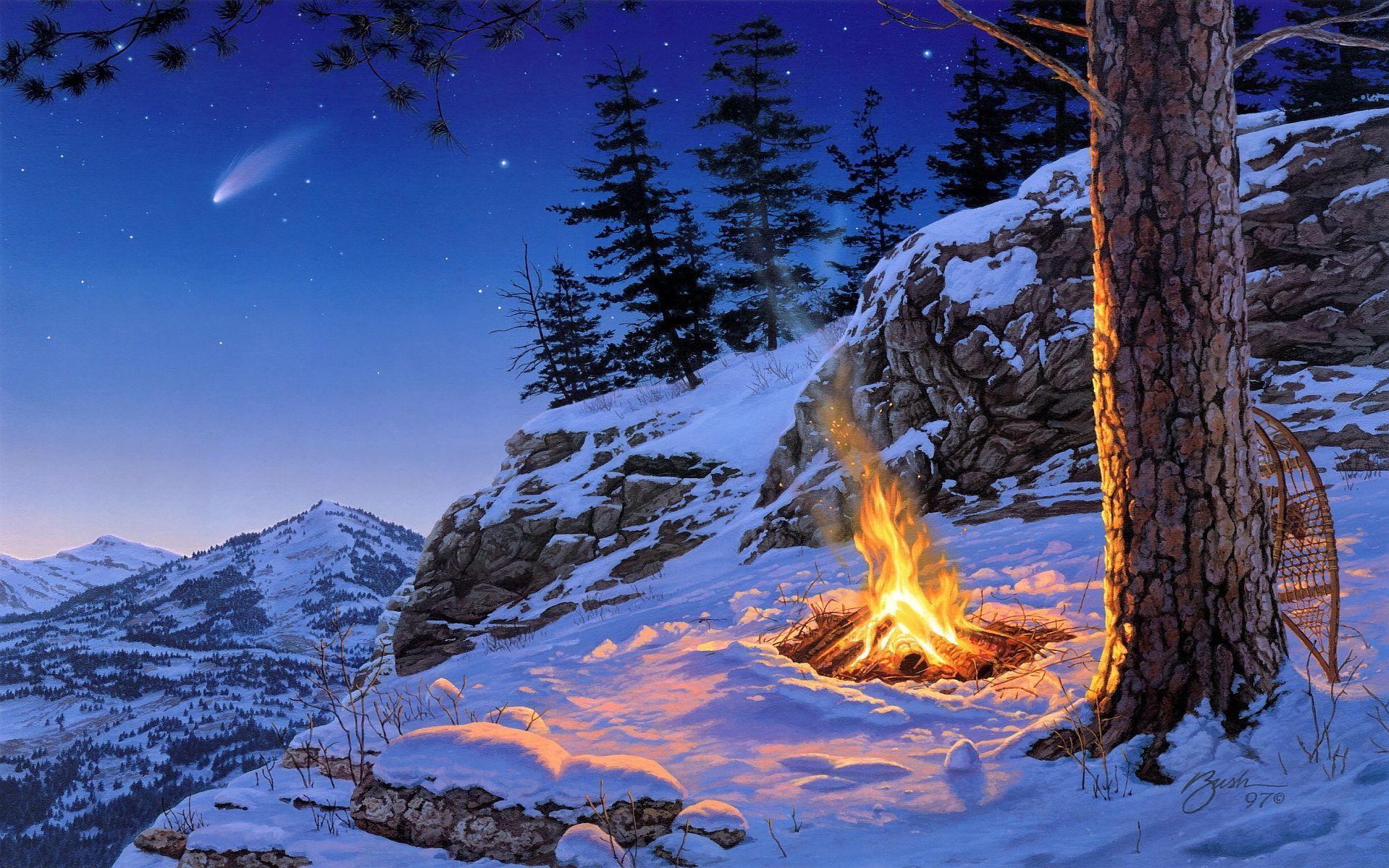 Hình nền nghệ thuật lửa trại mùa đông 1920x1200