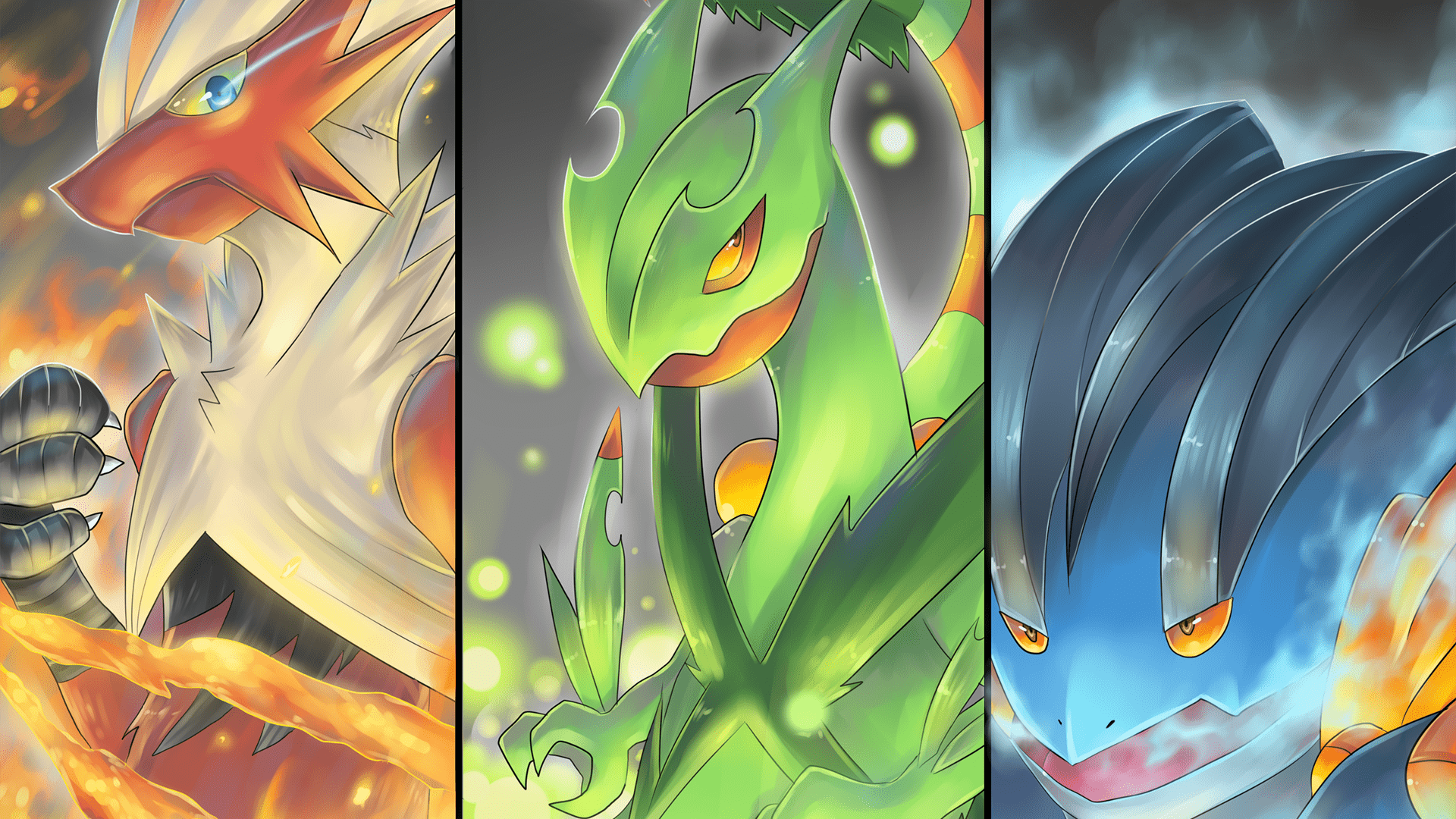 1920x1080 Anime Pokemon Blaziken (Pokémon) Sceptile (Pokémon) Swampert