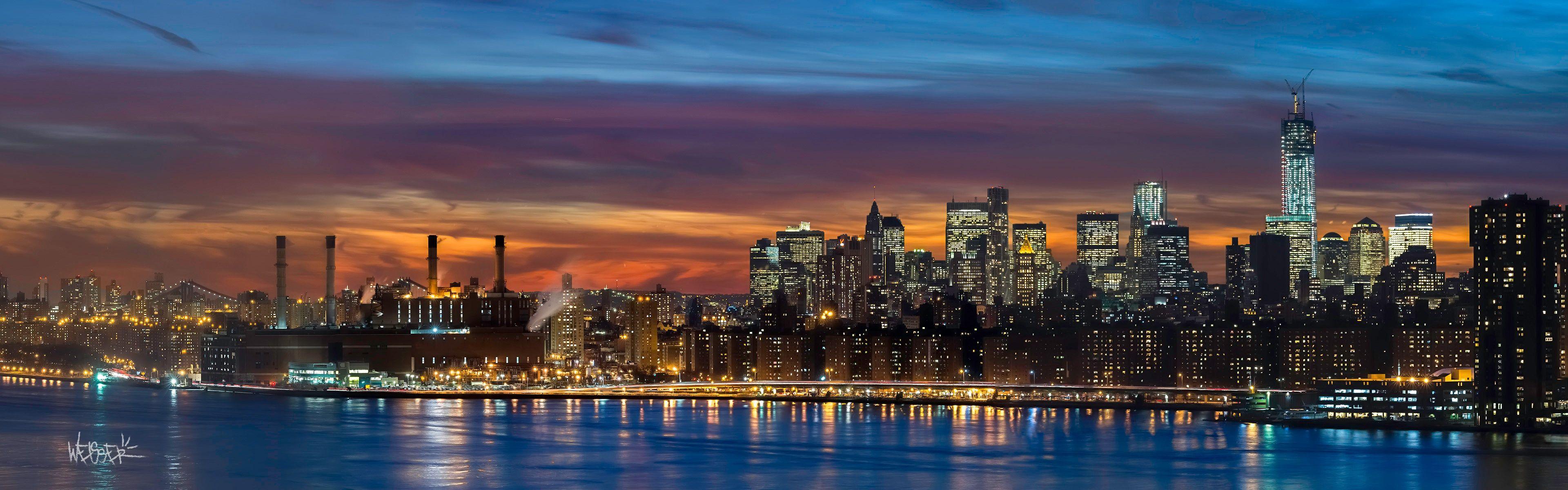 3840x1200 Manhattan Skyline New York Panorama Wallpaper in jpg format