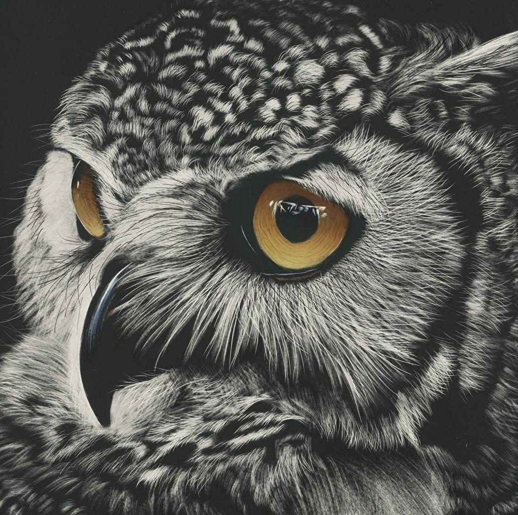 1031x1024 Desktop Wallpaper Owls Eyes Beak Black and white Animals