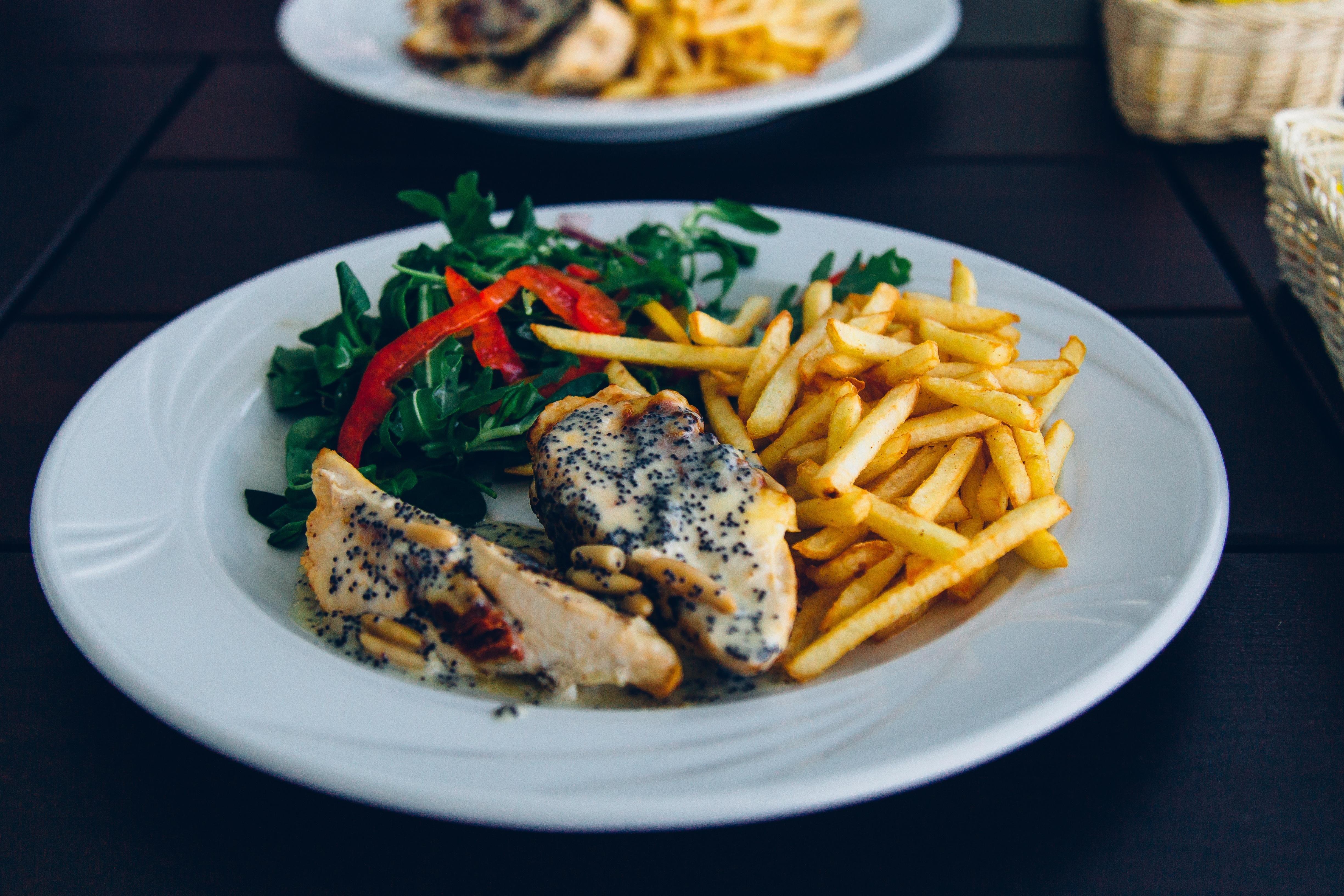 4898x3265 wallpaper french fries, chicken, food HD : Widescreen : High