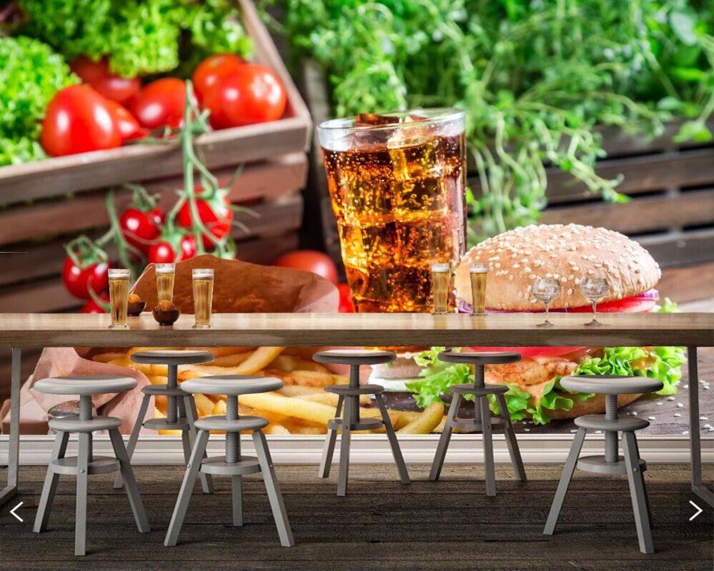 1000x800 US $30.0. Fast Food French Fries Beer Hamburger Food Photo Wallpaper, Fast Food Shop Cafe Restaurant Bar Living Room Kitchen 3D Murals In Wallpaper
