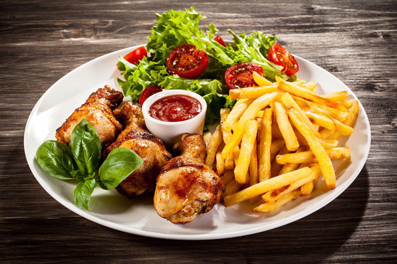 1280x853 Desktop Wallpaper finger chips Ketchup Roast Chicken Food Plate