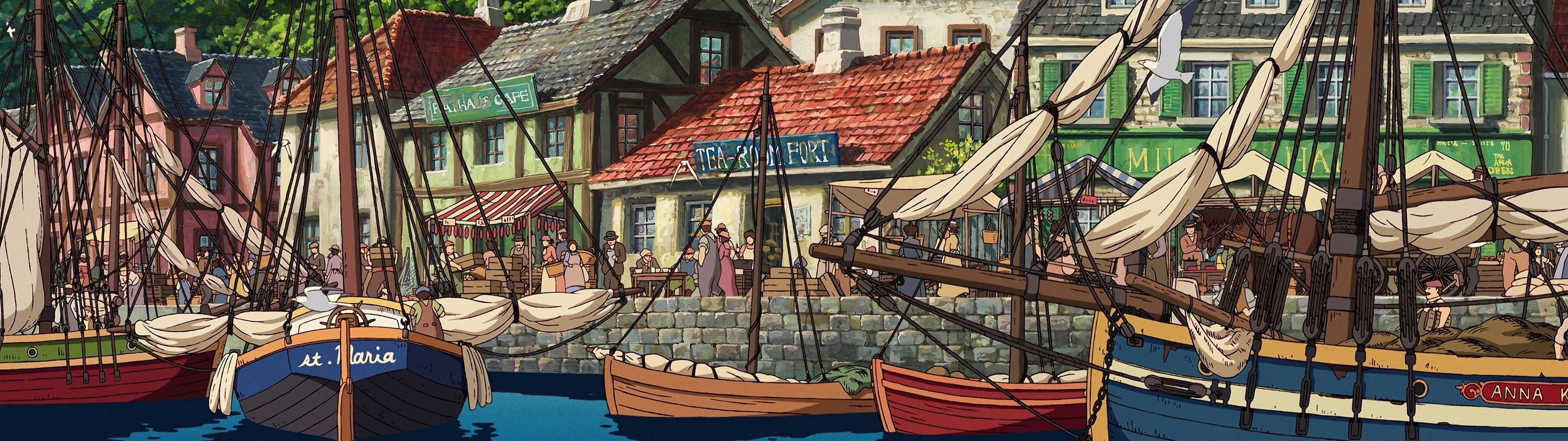 3840x1080 4K, Studio Ghibli multiple display dock
