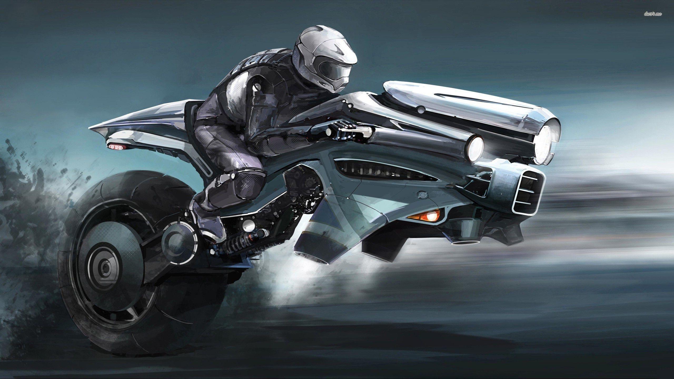 2560x1440 Sci Fi Robot On The Bike Wallpaper Wallpaper