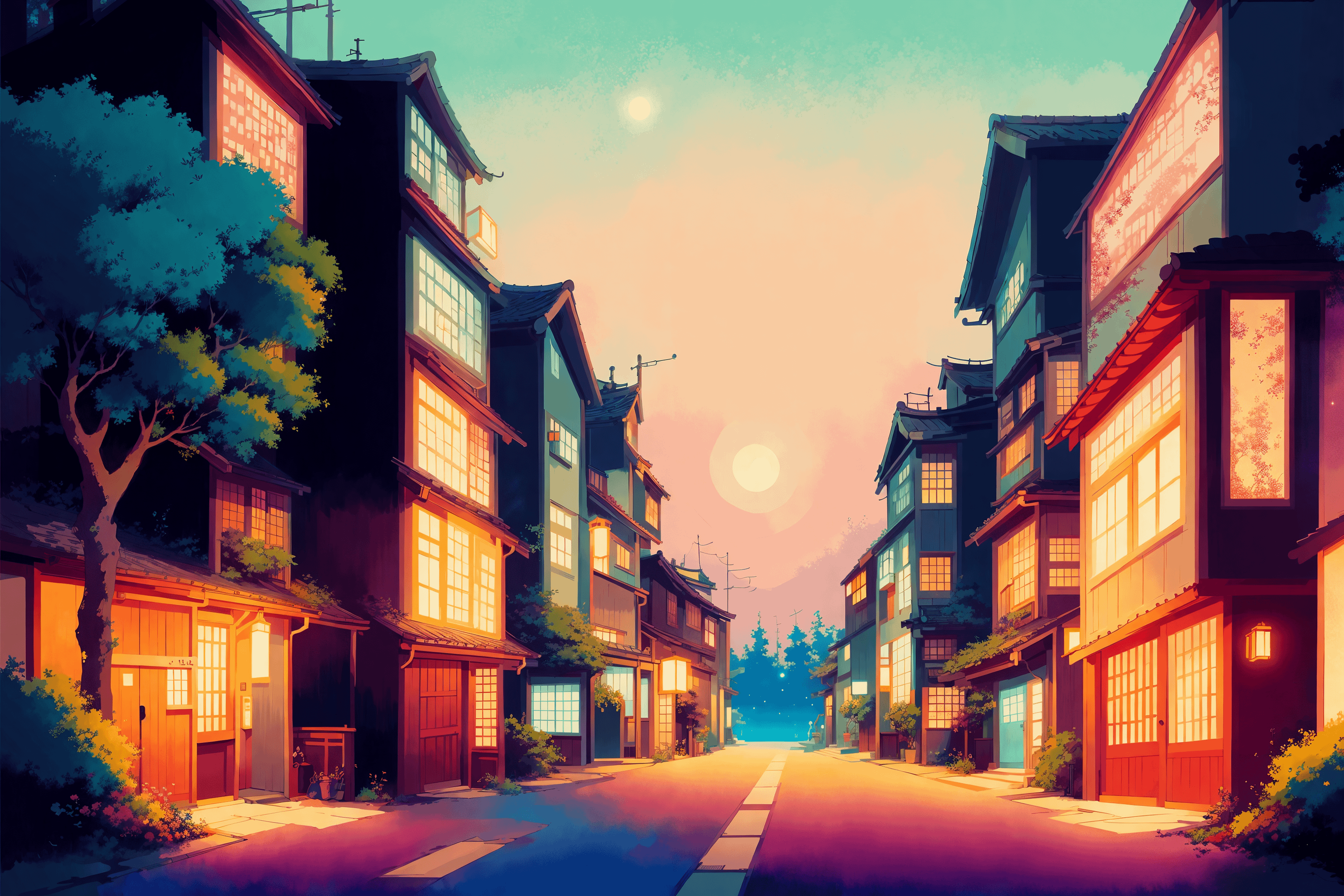 3072x2048 Studio Ghibli Wallpaper Tokyo street