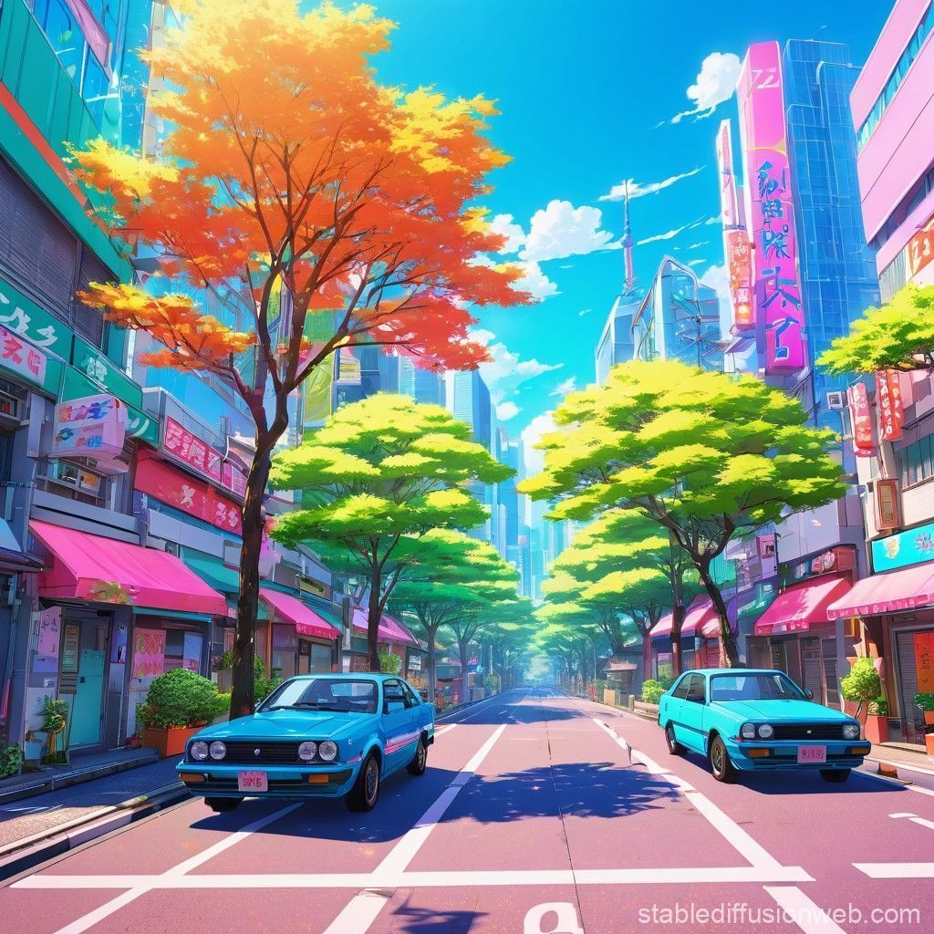 1024x1024 Sunny Tokyo Streets in Anime Style