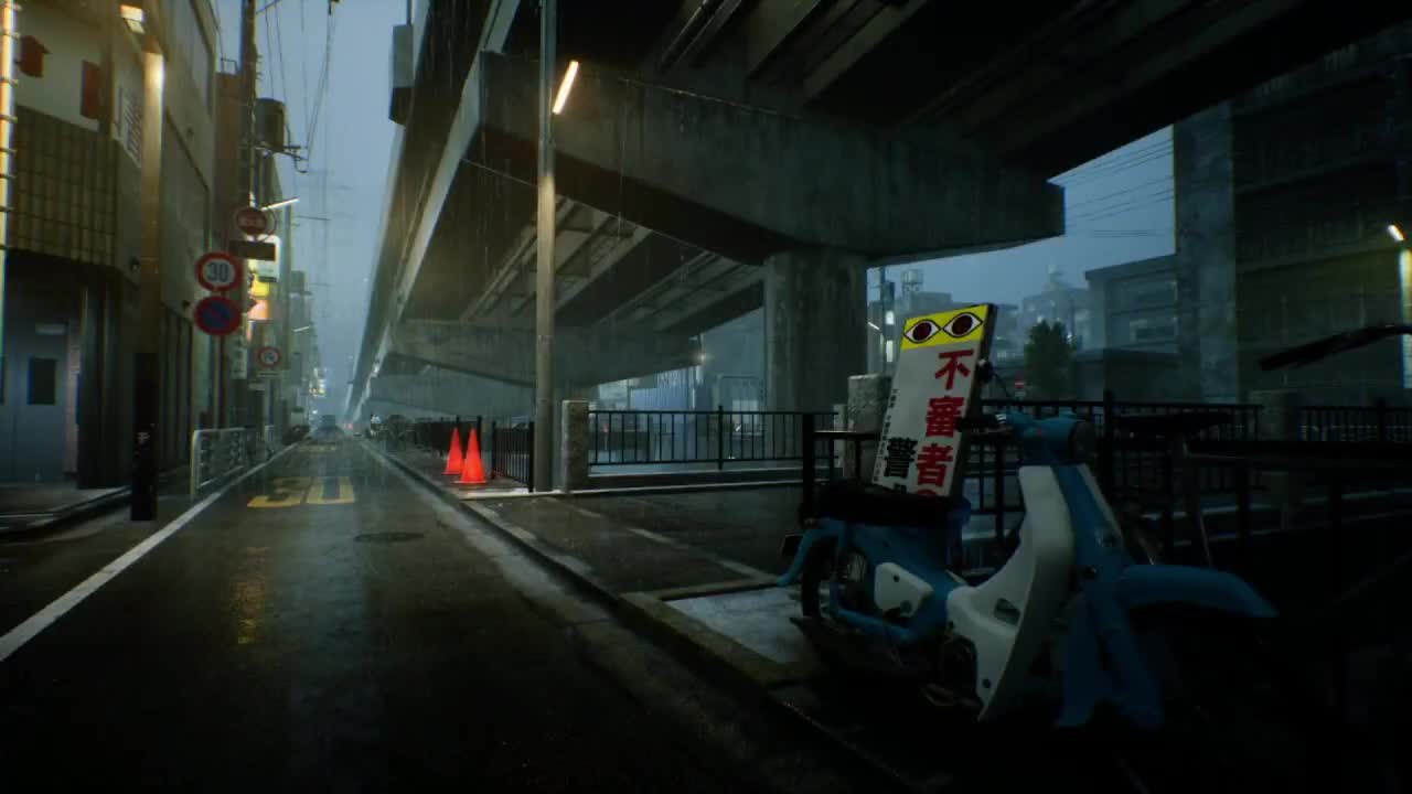 1280x720 PC Animated Rain Street Ghostwire Tokyo