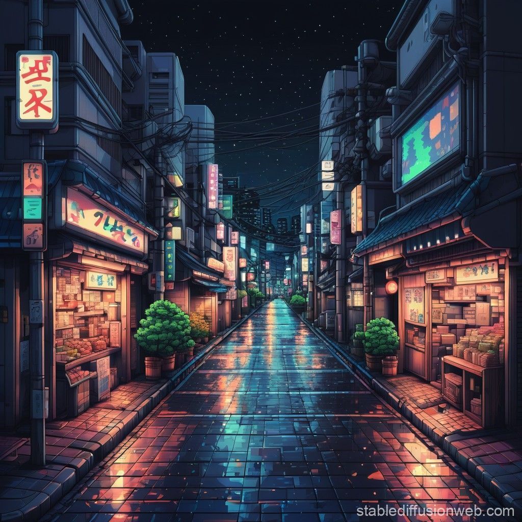 1024x1024 Tokyo Night Street Scene Pixel Art