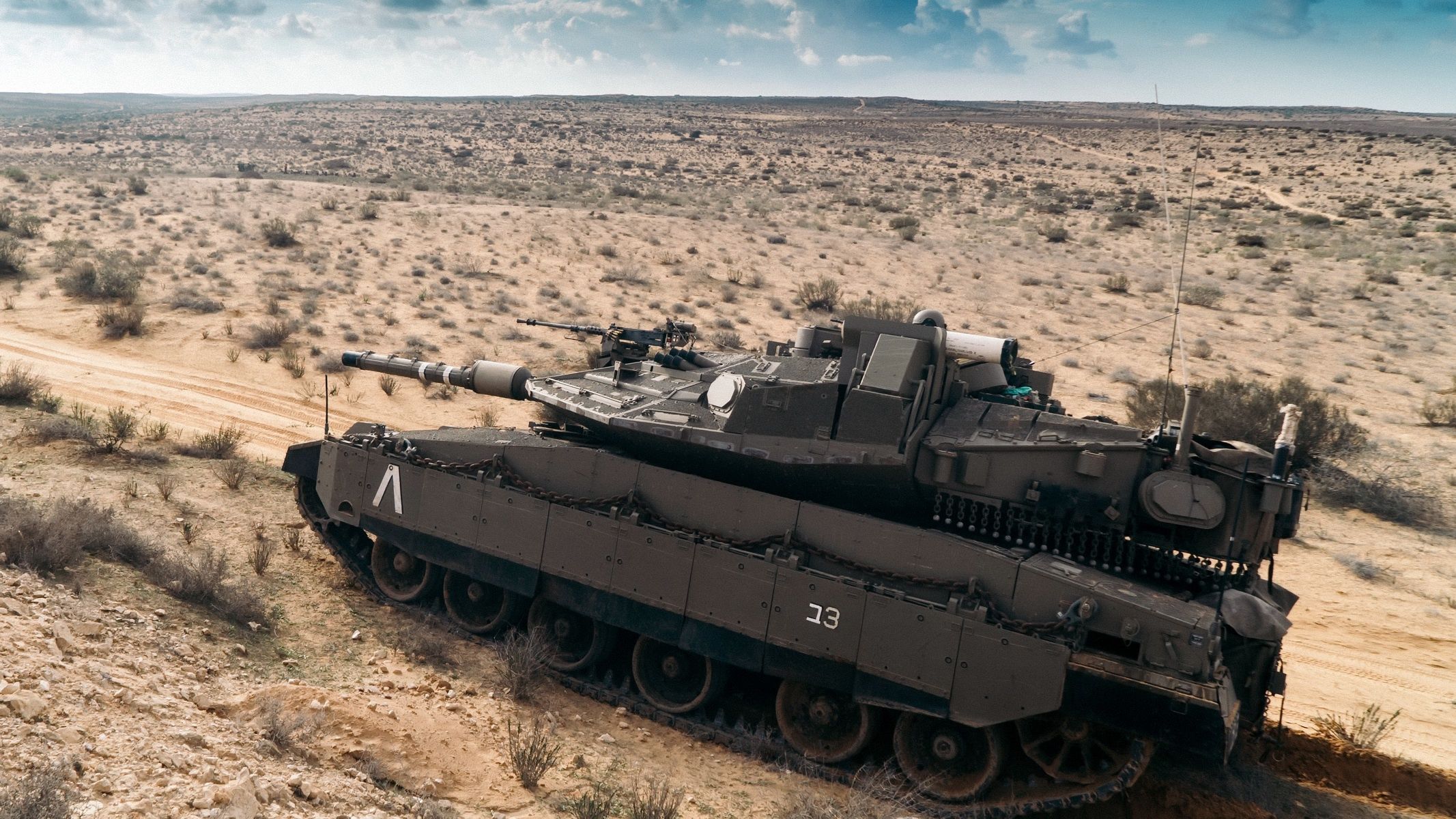 2133x1200 Wallpaper merkava, tank, negev desert