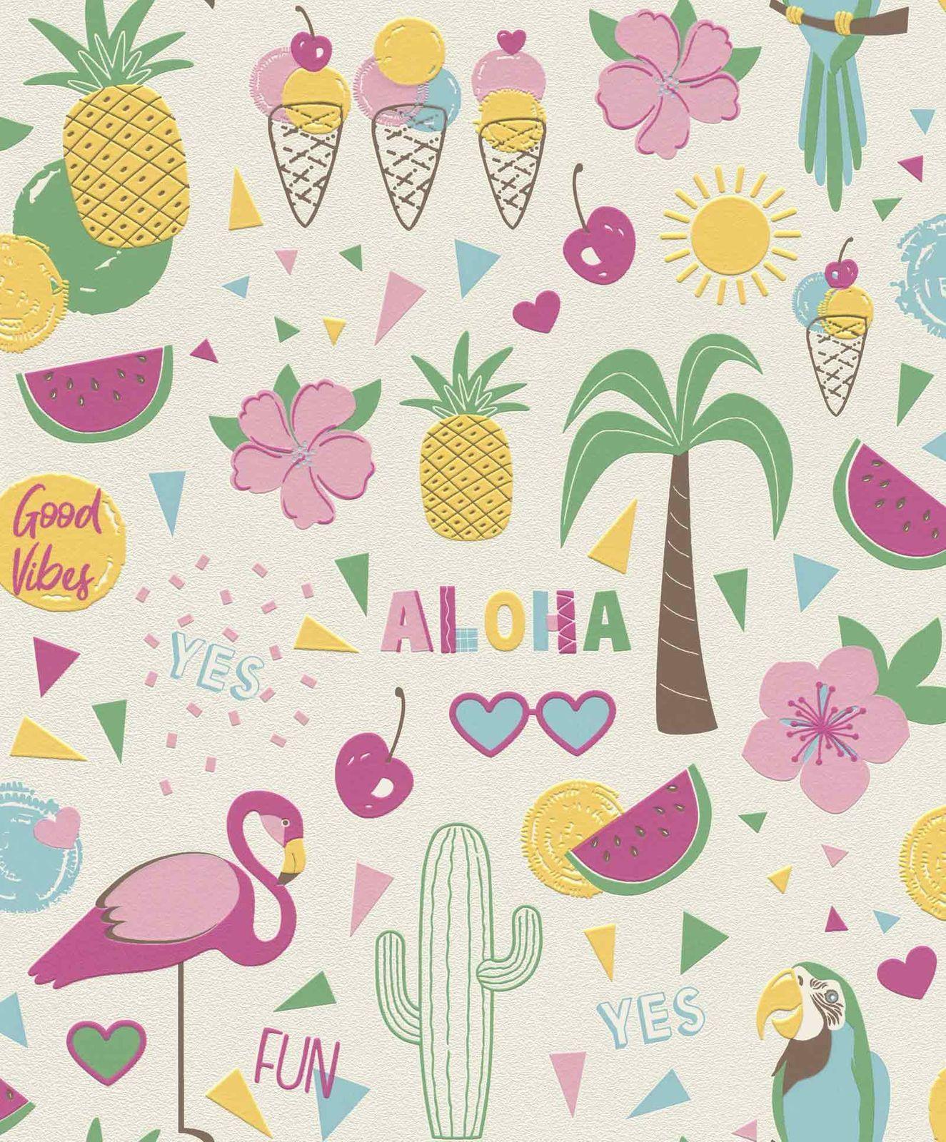 1325x1600 Teen's Wallpaper Hawaii Summer white pastel Rasch 815238