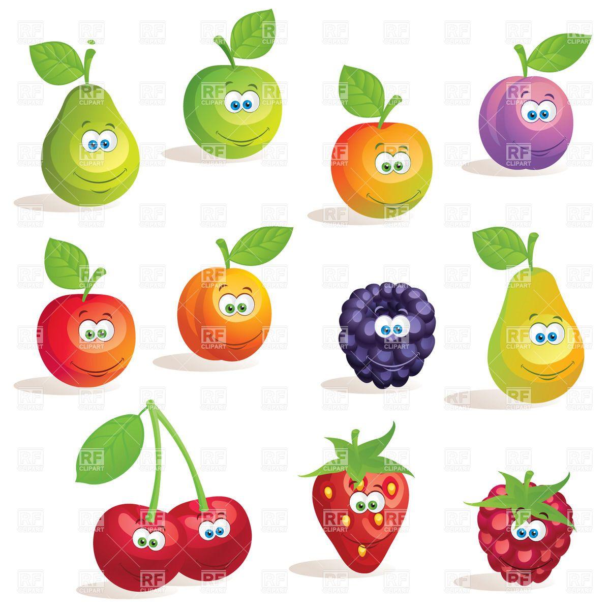 1200x1200 Funny Cartoon Fruits And Berries Vector Image Vector