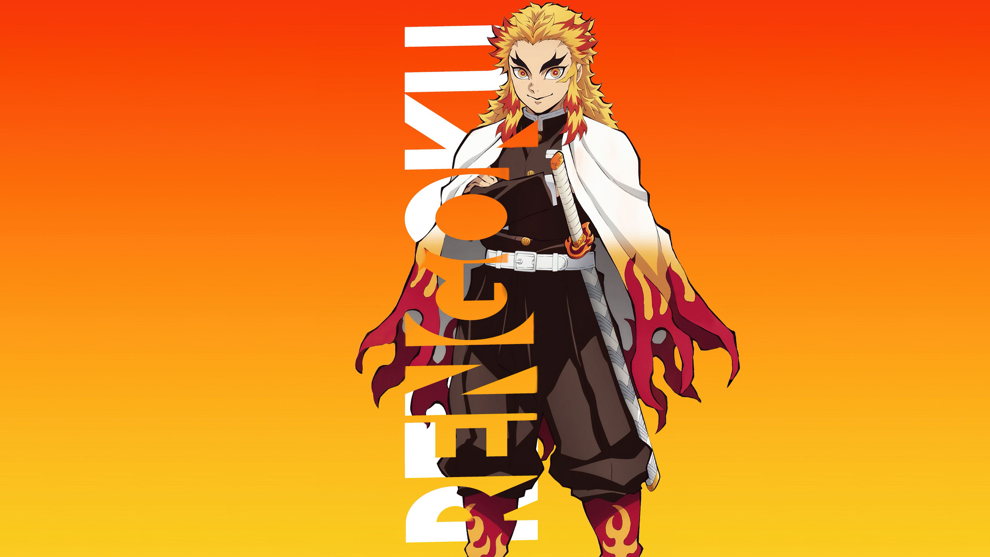 3840x2160 Kyojuro Rengoku Wallpaper 4K, Orange