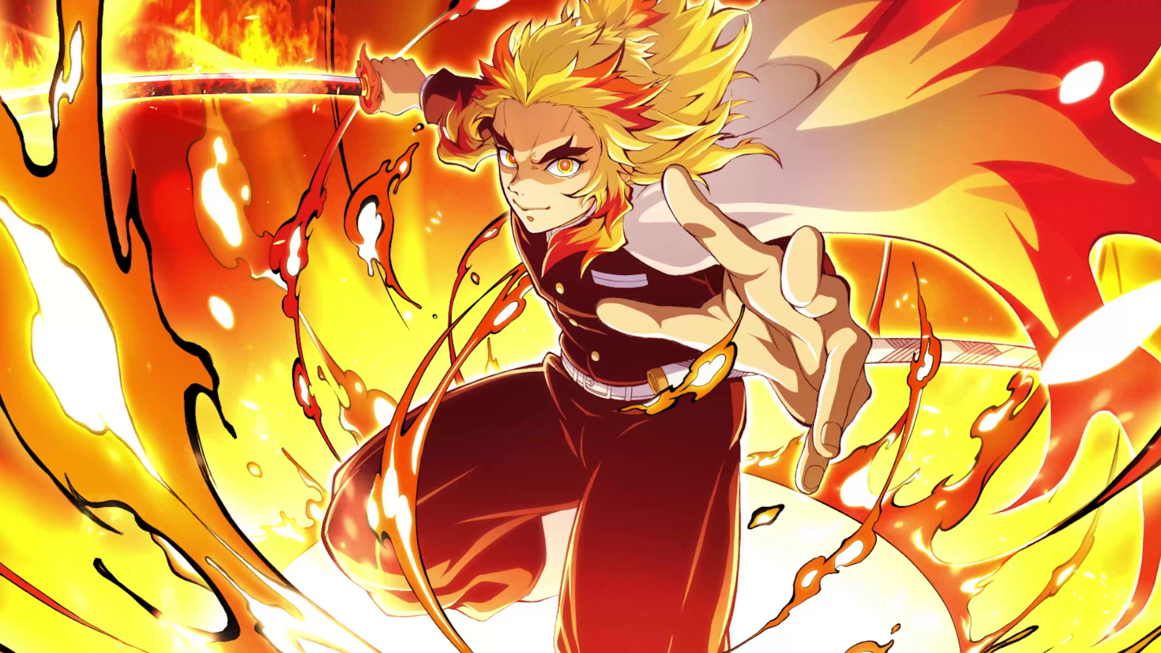 3840x2160 Flaming Swordsman Rengoku Live Wallpaper