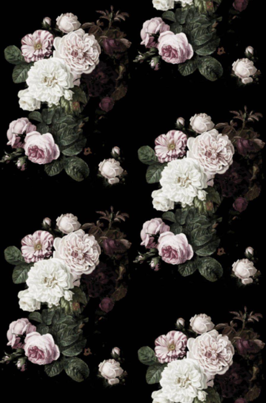 Floral on Black Background Wallpaper Removable Self Adhesive  Etsy   Vintage flowers wallpaper Floral wallpaper iphone Flower wallpaper