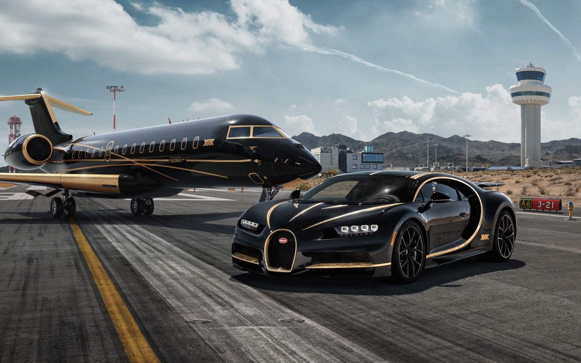 1920x1200 Wallpaper of Black, Gold, Aircraft, Bugatti Chiron, SuperCar