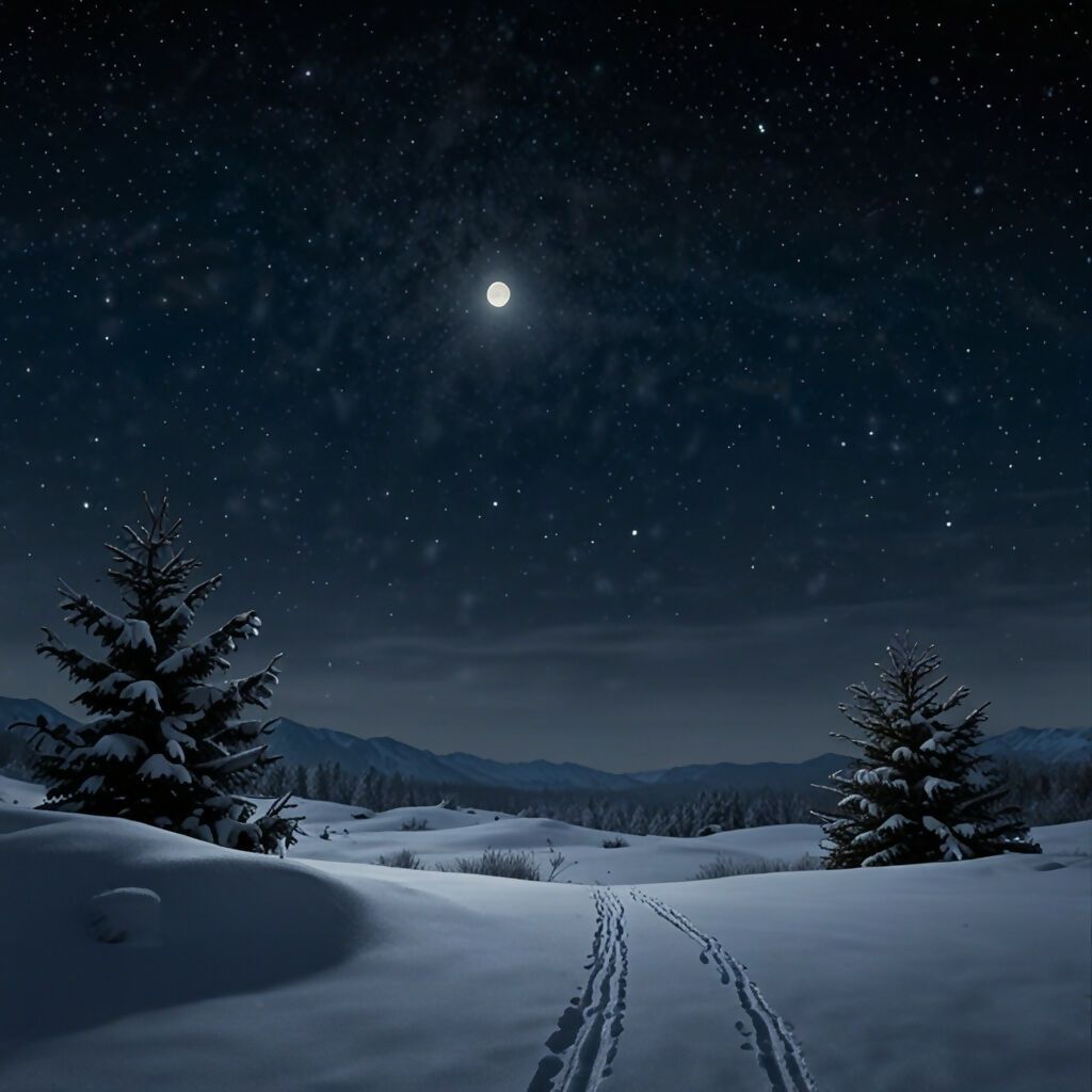 1024x1024 A snowy landscape under a clear, starry
