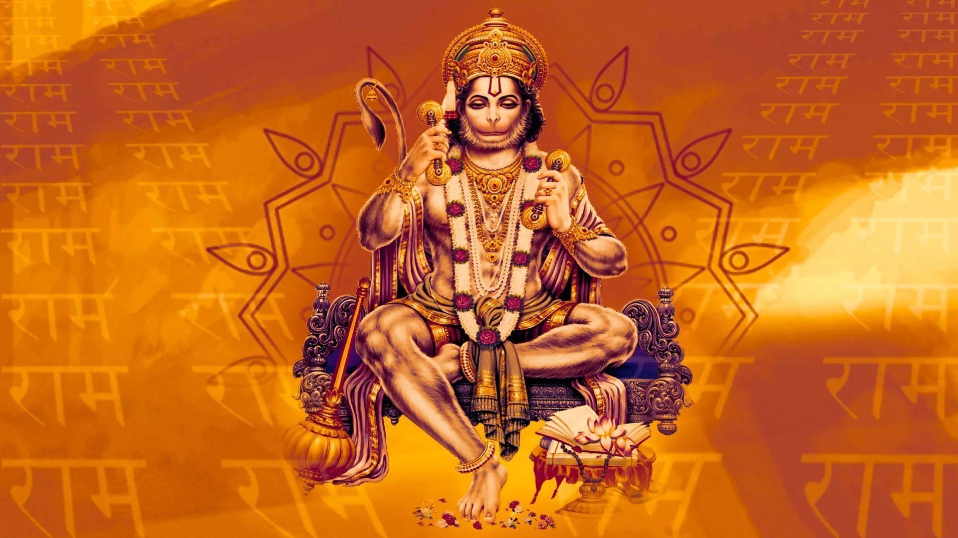 1920x1080 Lord Hanuman On Gold HD Wallpaper