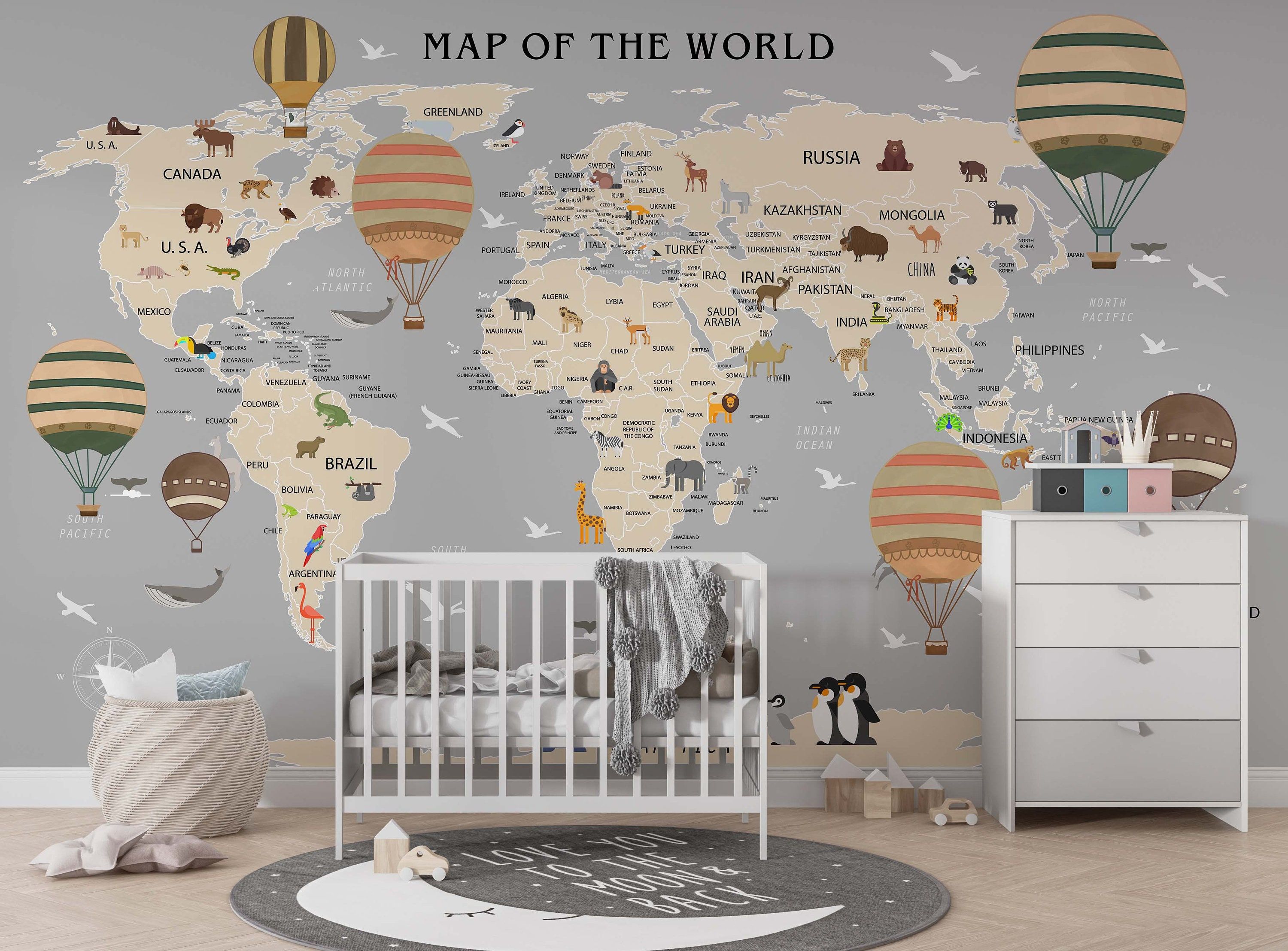 3000x2215 World Map for Nursery Room Wallpaper