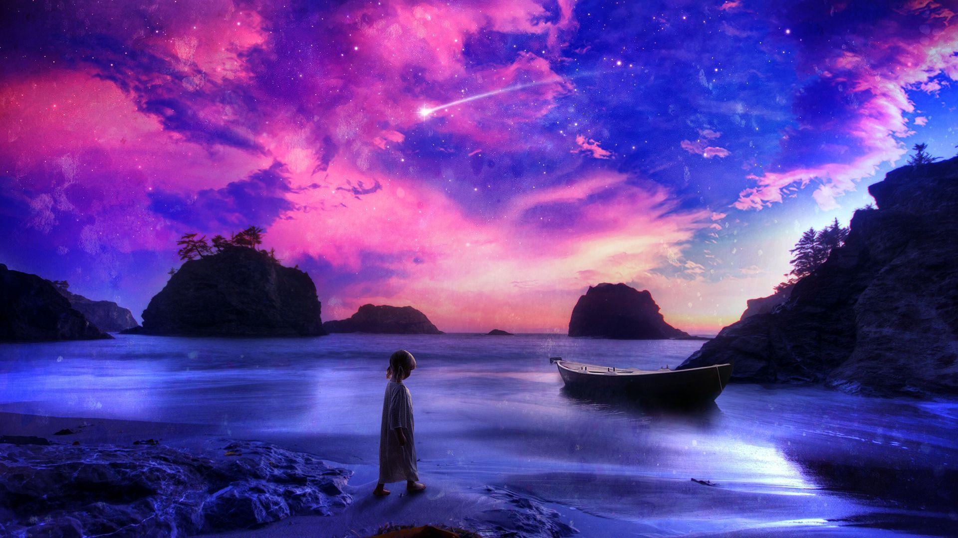 1920x1080 Purple Ocean Wallpaper
