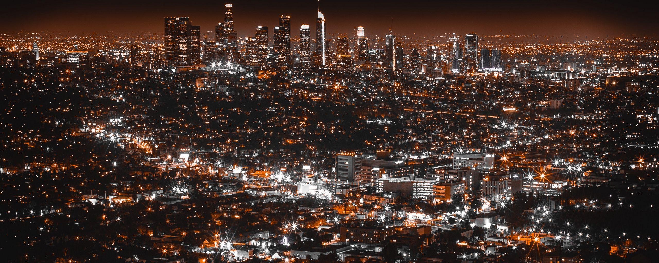 2560x1024 Download wallpaper 2560x1024 los angeles, usa, night city
