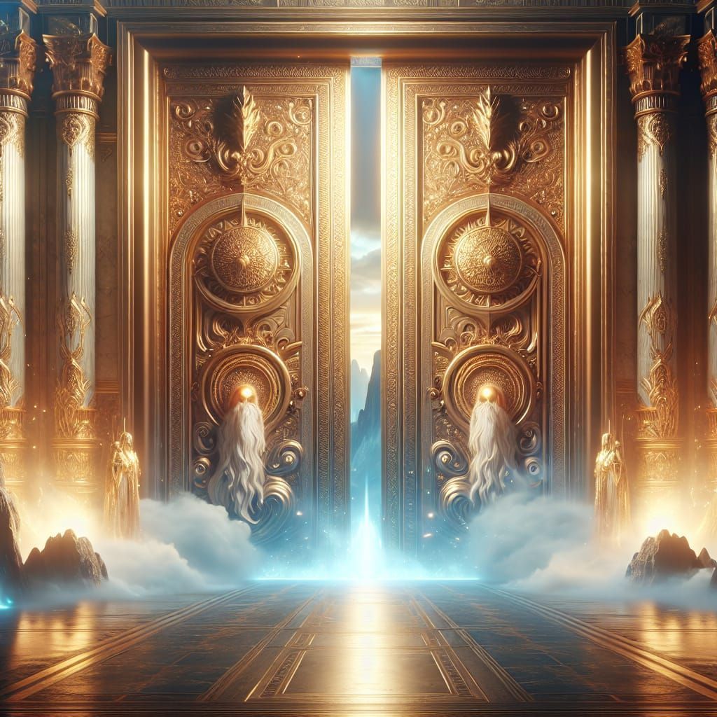 1024x1024 Gold doors leading to Valhalla, white
