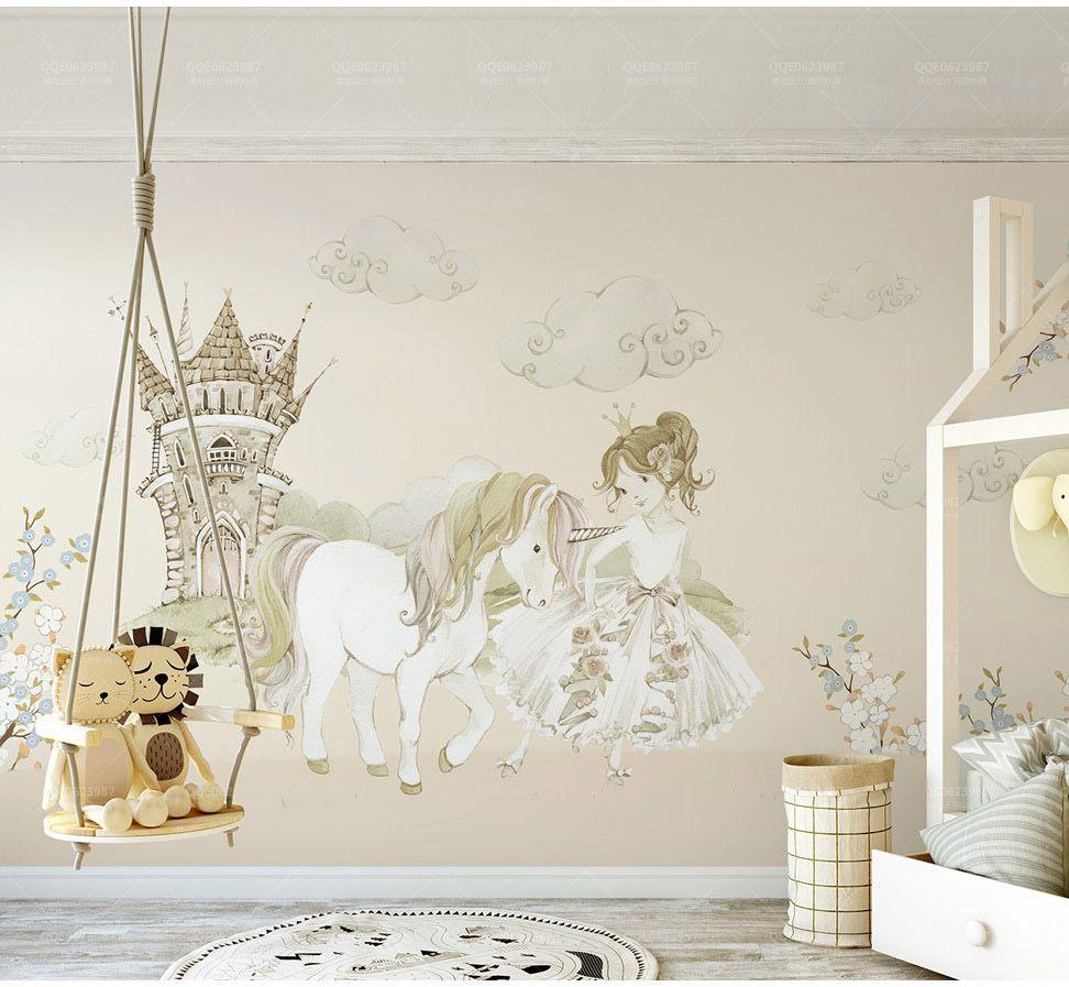 972x897 US $10.8 40% OFF. Bacaz Castle Horse 3D Cartoon Princess Wallpaper Mural For Baby Girls Room Background 3D Cartoon Stickers Wall Paper Wall Decor In