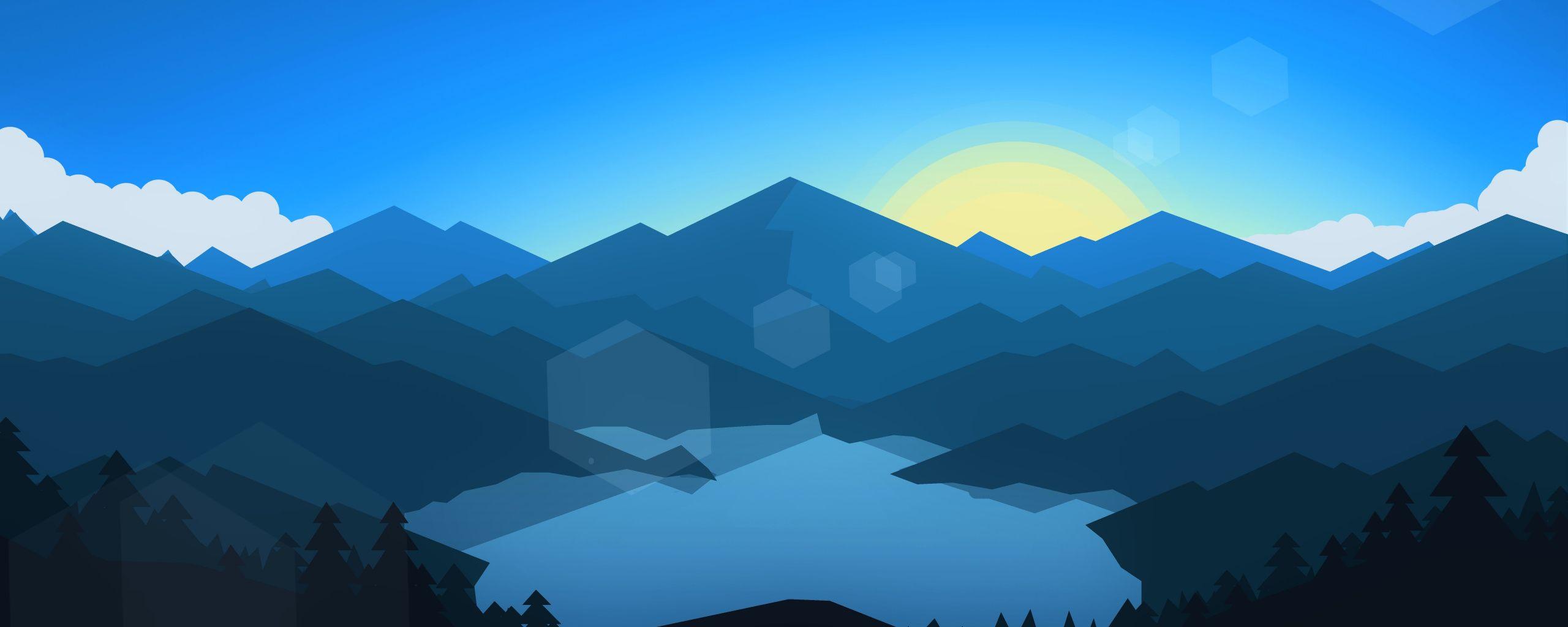 2560x1024 Download 2560x1024 wallpaper forest, mountains, sunset, cool